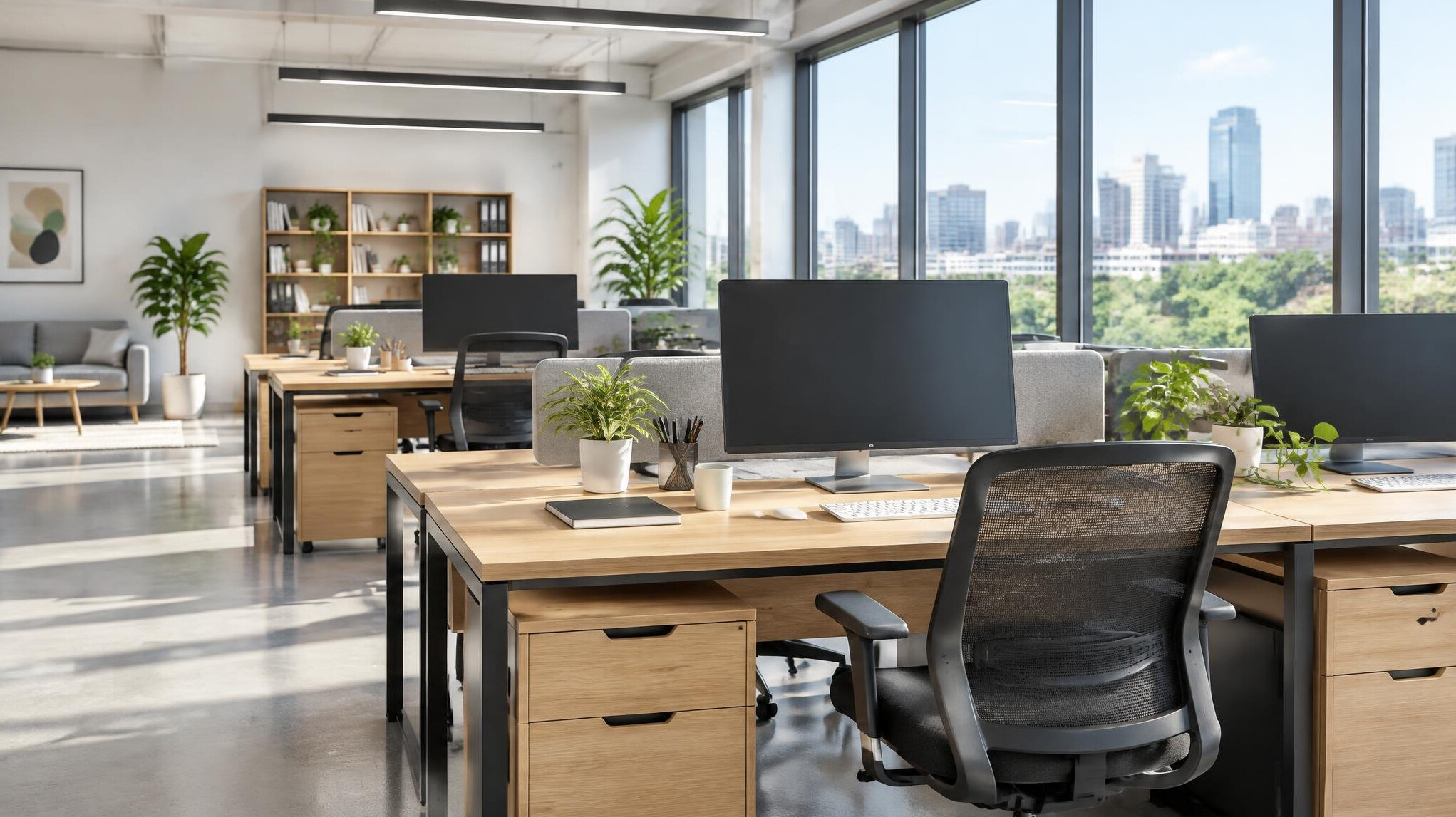Bright open office interior with desks