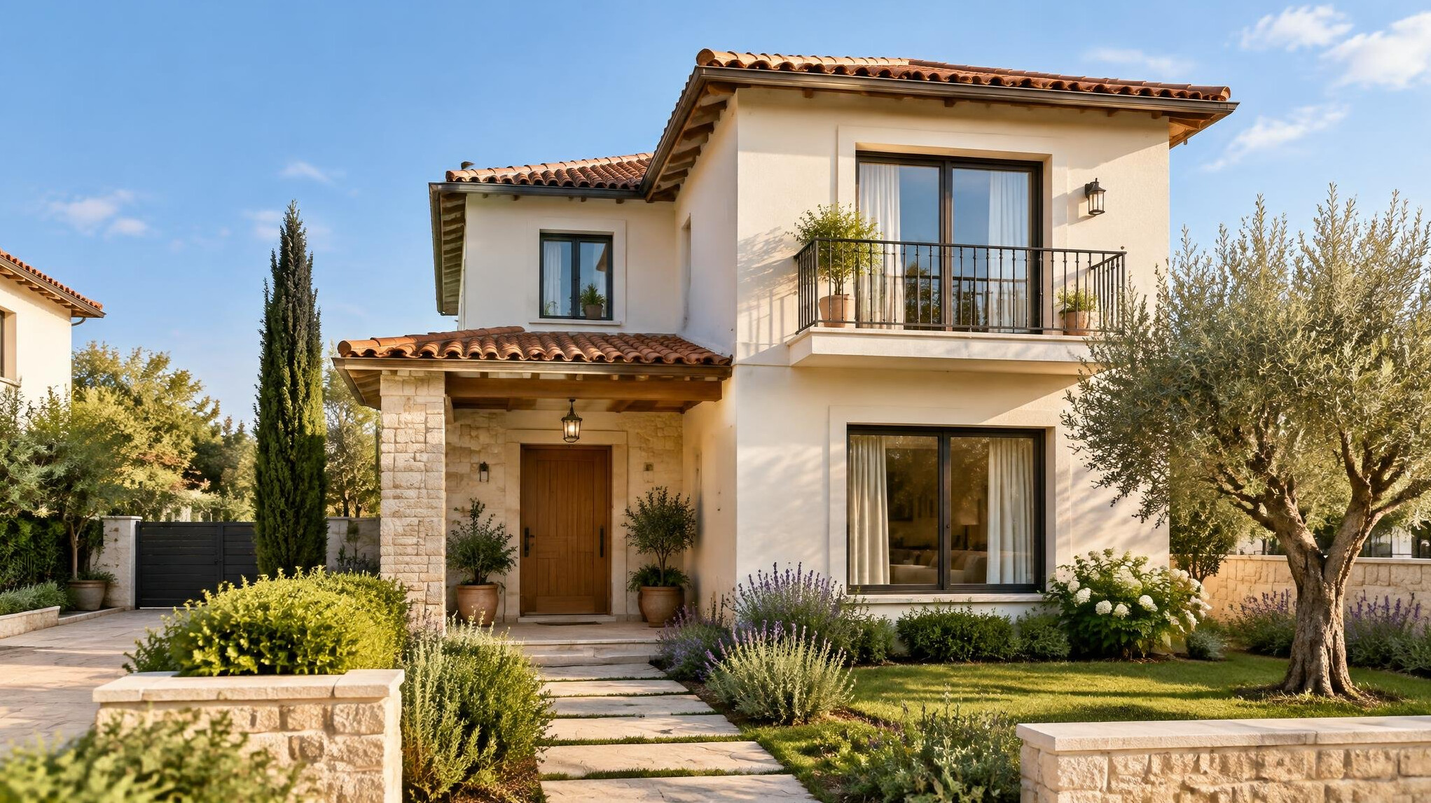 Modern family house exterior with garden